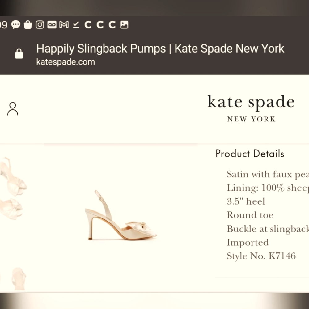 Kate spade newyork happily sling back pumps 7.5 satin